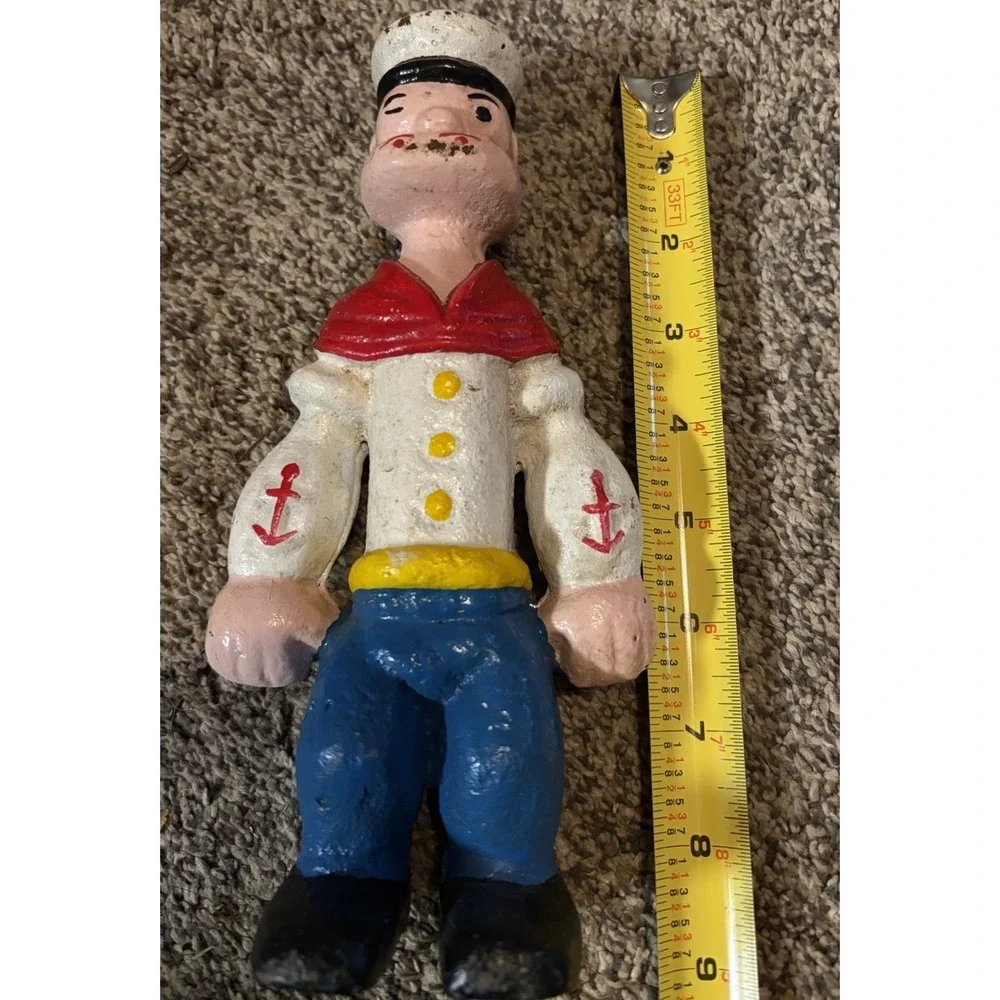 Vintage Popeye The Sailor Cast Iron Still Coin Bank 9